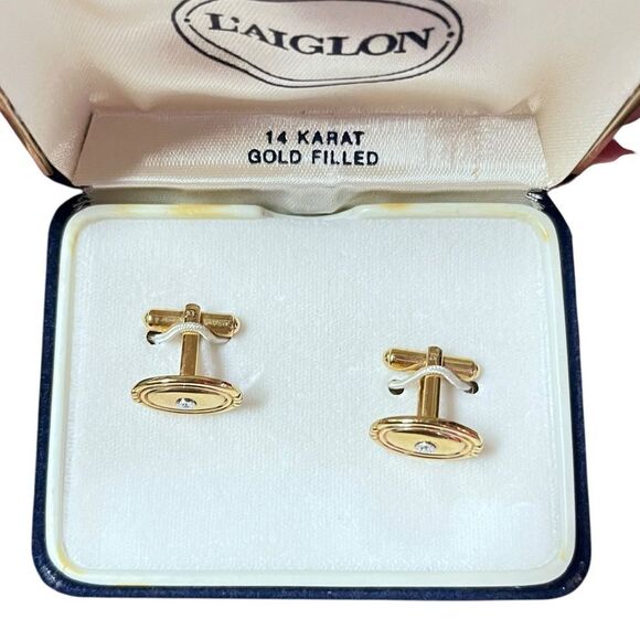 Vintage L’aiglon 14K GF Diamond Cufflinks - Picture 4 of 4
